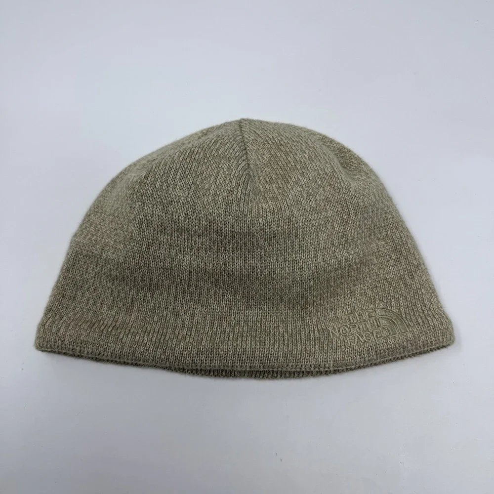 The North Face Hat Beanie Mens One Size Beige Knit‎ Fleece Lined Thermal Winter